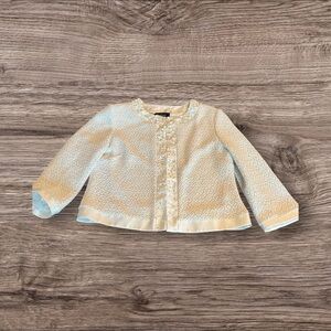 St. John Hand Beaded Silk Blend Knit White Gold Jacket Size 10